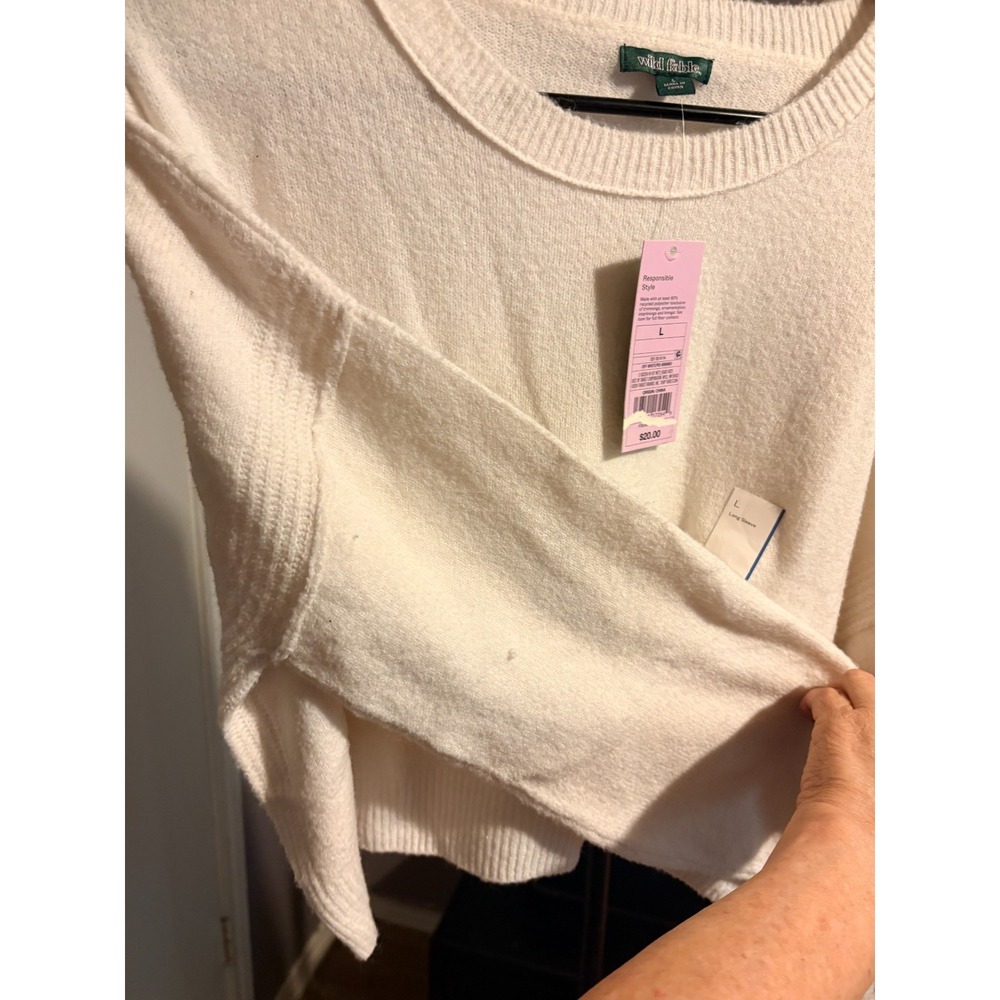 Wild Fable Long Sleeve Cream Pullover Crop Sweater Sz L - Picture 5 of 5